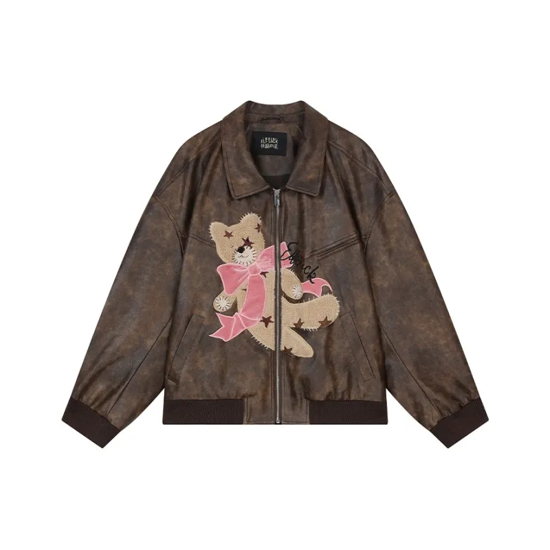 ELF SACK Leather Jacket Women's Bear Coffee-0