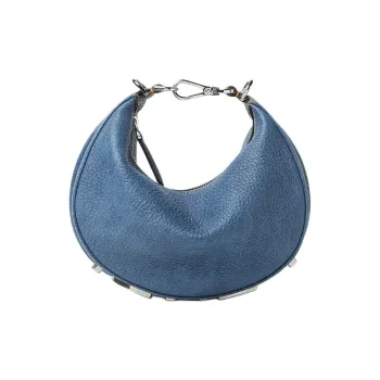 FENDI Fendigraphy Cow Leather Hobo Bag, One Shoulder Handbag Mini Women's Blue