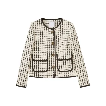 SHUIYUNJIAN Cropped Coats Women's Ivory White Plaid