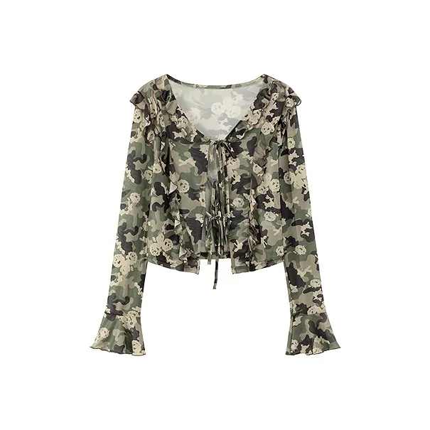 CHUU Cropped Coat Women's Green Camouflage-0