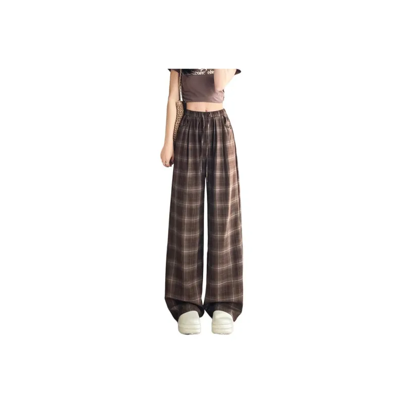 SITOL Casual Pants Women's Coffee Plaid-0