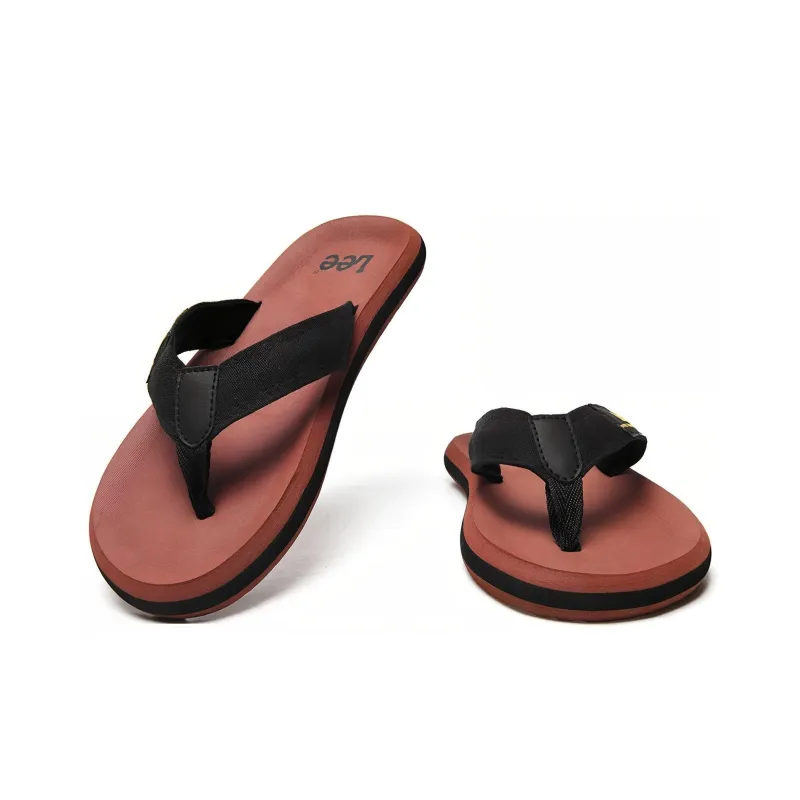 Lee Rubber Sole Stitching Odor Resistant Abrasion Resistant Slip Resistant Quick Dry Flip Flops Men's Black-3