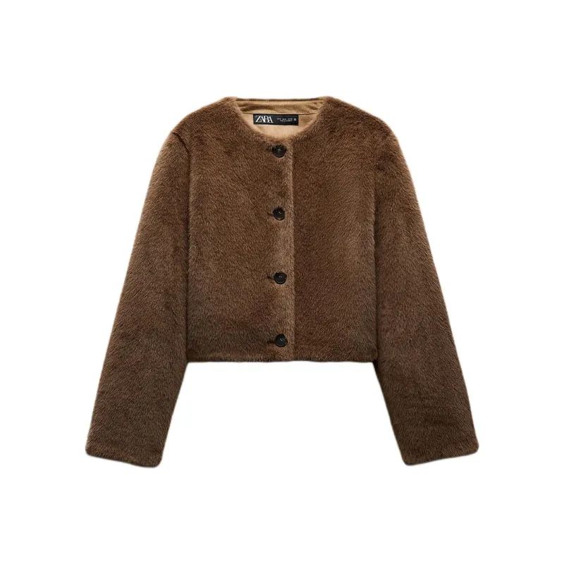 ZARA Velvet feel Coat Women's Brown-0