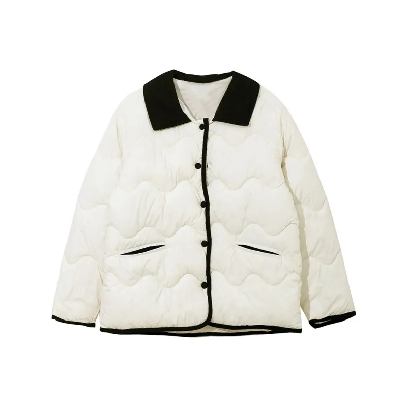 PAZZO Patchwork Corduroy Lapel Loose Fit Thermal Puffer Jacket Women's-0
