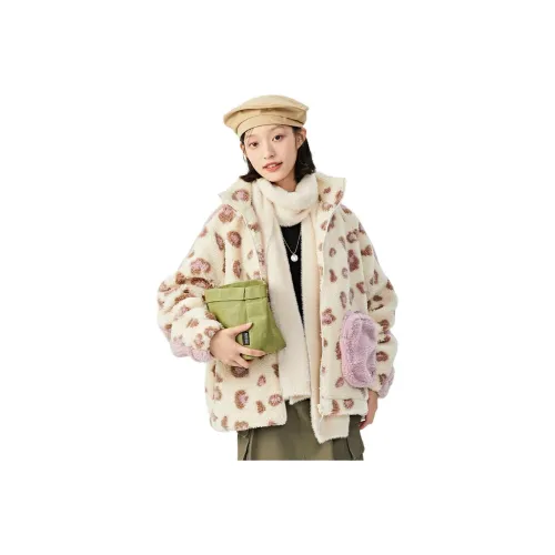 SEM/R Velvet-feel Coat Women's White Red Adjustable