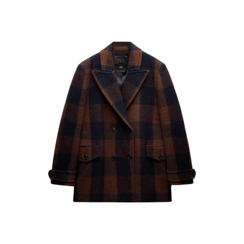 ZARA ZW Series Coats Women's Brown/Blue-0