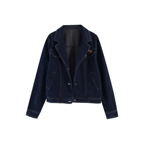 ZVJH Denim Jacket Women's Dark Blue