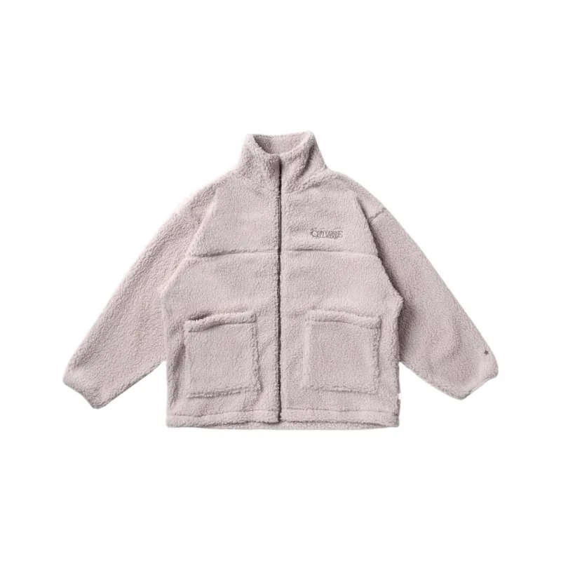 Converse Boa Velvet-feel Coat Women's Gray Pink-0