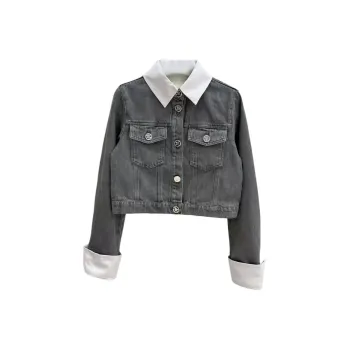 CHANEL Denim Jacket Women's Gray White