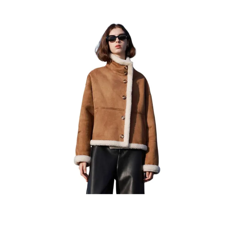 3COLOUR Velvet feel Coat Women's Khaki-0