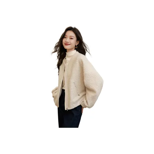 Mo Han Yi Mei Velvet feel Coat Women's Ecru