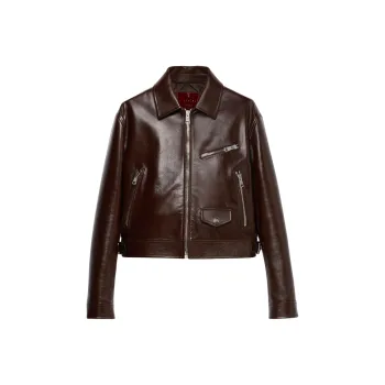 GUCCI Leather Debossed Jacket 'Brown'