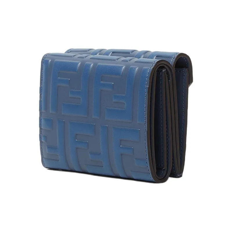FENDI FF Diamonds Series Calfskin Wallet Medium Size Women's Blue-1