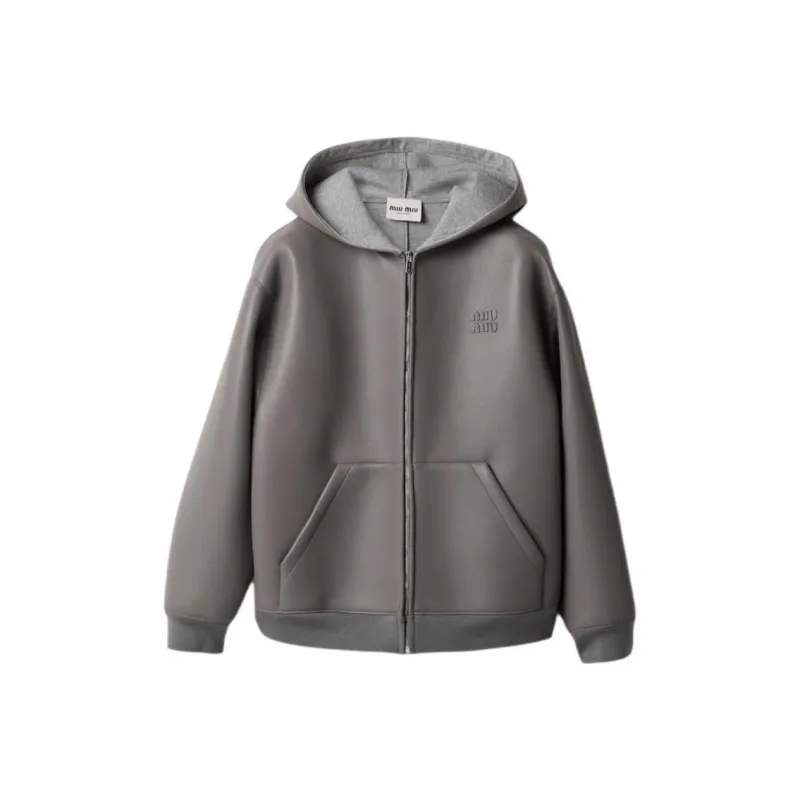 MIU MIU Leather Jacket Women's Marble Gray-0