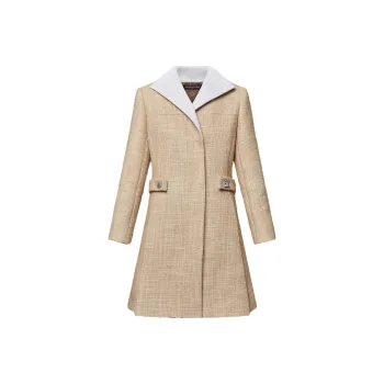 LOUIS VUITTON Graphic Collar Belted Tweed Coat