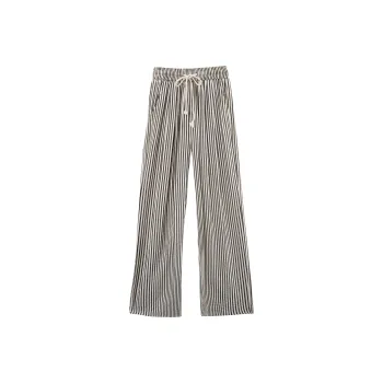 A Paradise For Awakening Casual Pants Women's Black White Stripes