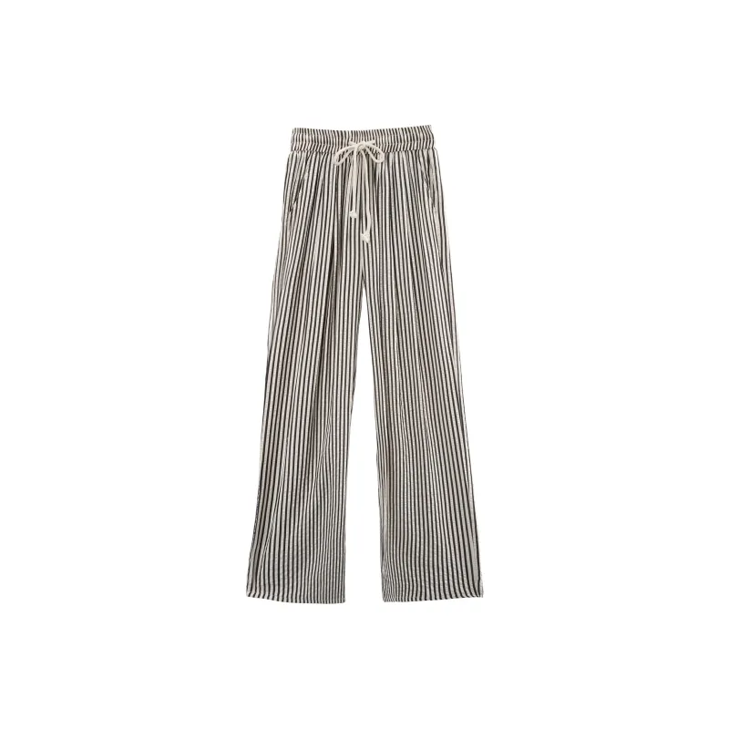 A Paradise For Awakening Casual Pants Women's Black White Stripes-0