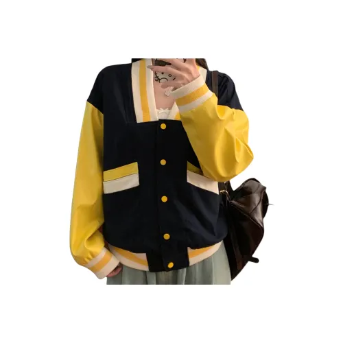 Mu Xiao Xin Velvet feel Coat Women's Navy Blue & Yellow