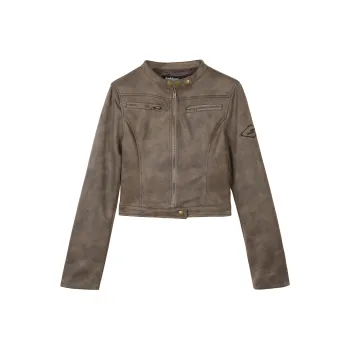 ZXZA Leather Jacket Women's Floral Brown