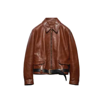 PRADA SS24 Leather Jacket Women's Rosewood Wood Color