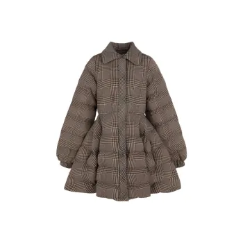 Selkie Collection FW24 Puffer Jacket Women's Brown Base With Houndstooth Plaid Print