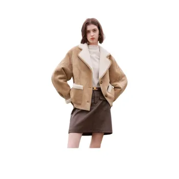 3COLOUR Velvet feel Coat Women's Khaki