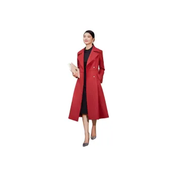 BBLLUUEE Trench Coat Women's Frosty Maple Leaf Red