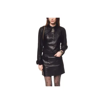 CHANEL Leather Jacket Women's Black