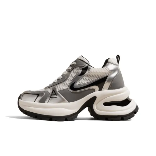 KODI Anti Slip And Wear Resistant Height Increasing Low Top Chunky Sneakers Women's Silver