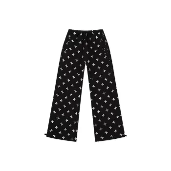 SMFK Casual Pants Unisex Black Floral Garden