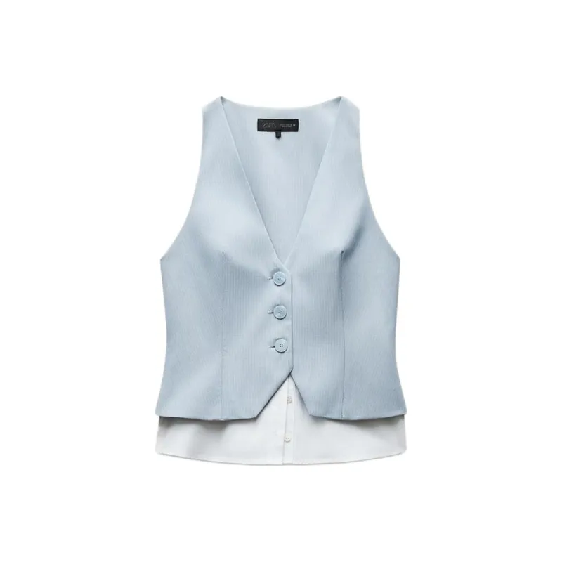 ZARA Vests Women's Blue Gray-0
