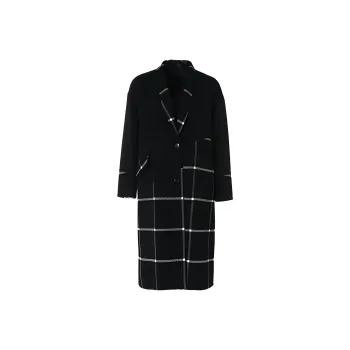 QIAOWANNI Coats Women's Checkered Phantom Black
