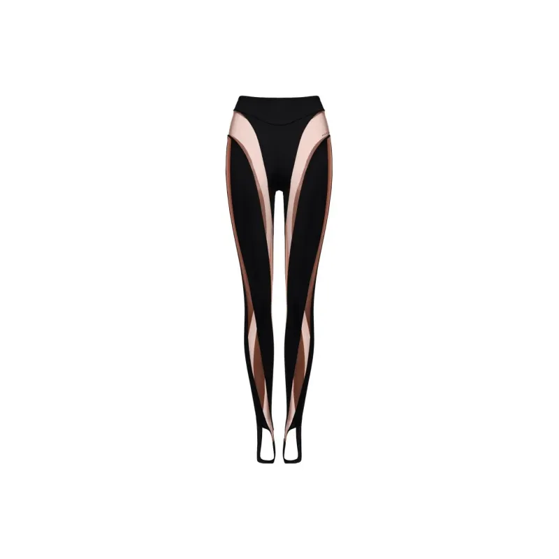Mugler H&M Mesh Paneled Stirrup Leggings Dark Brown-0