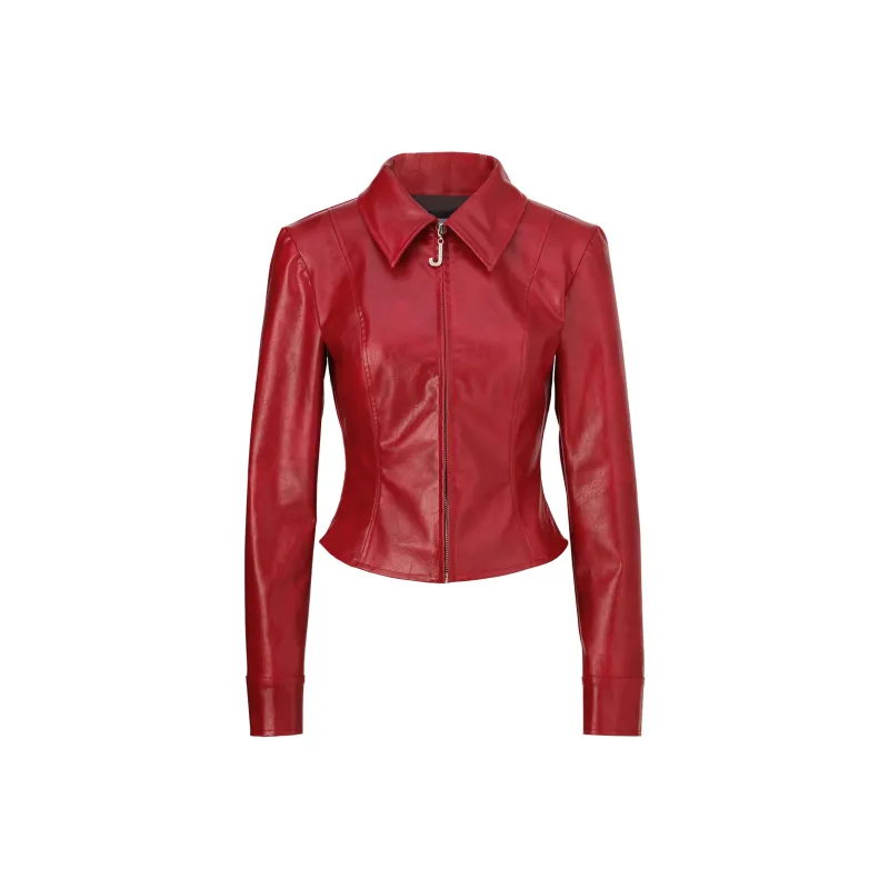 JYOSEI Leather Jacket Women's Red-0