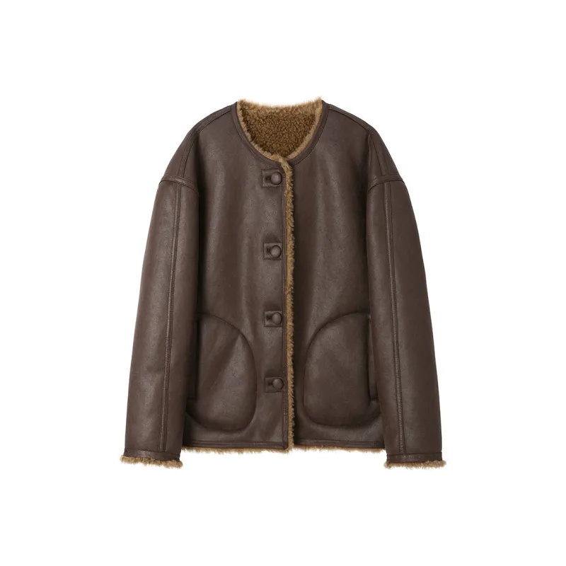 SINBOS Fur Women's Peng Military Coffee-0