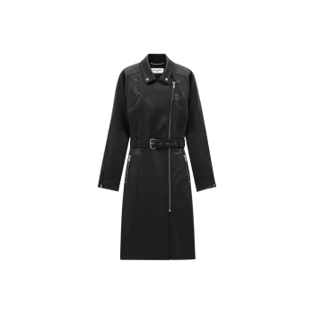 SAINT LAURENT Belted Zip Detailed Biker Coat