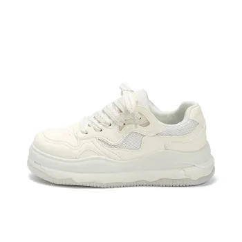 HUANQIU Coverage Abrasion Resistant Lightweight Low Top Skateboard Shoes Women's Beige