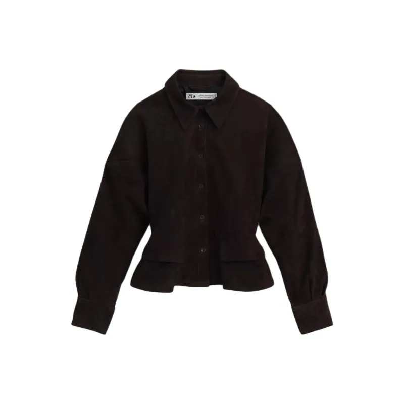 ZARA Leather Jacket Women's Dark Brown-0