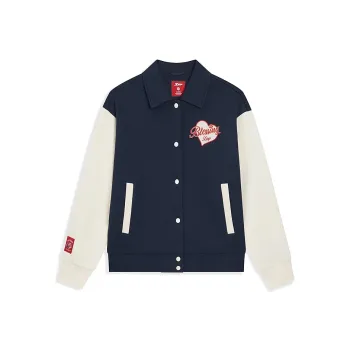 XTEP Sports Life Collection Baseball Jacket Women's Forest Night Blue/Mountain Moon White