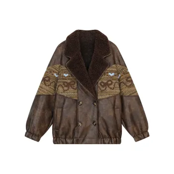ELF SACK Leather Jacket Women's Vintage Cold Coffee