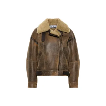 Acne Studios Leather Shearling Jacket 'Brown'