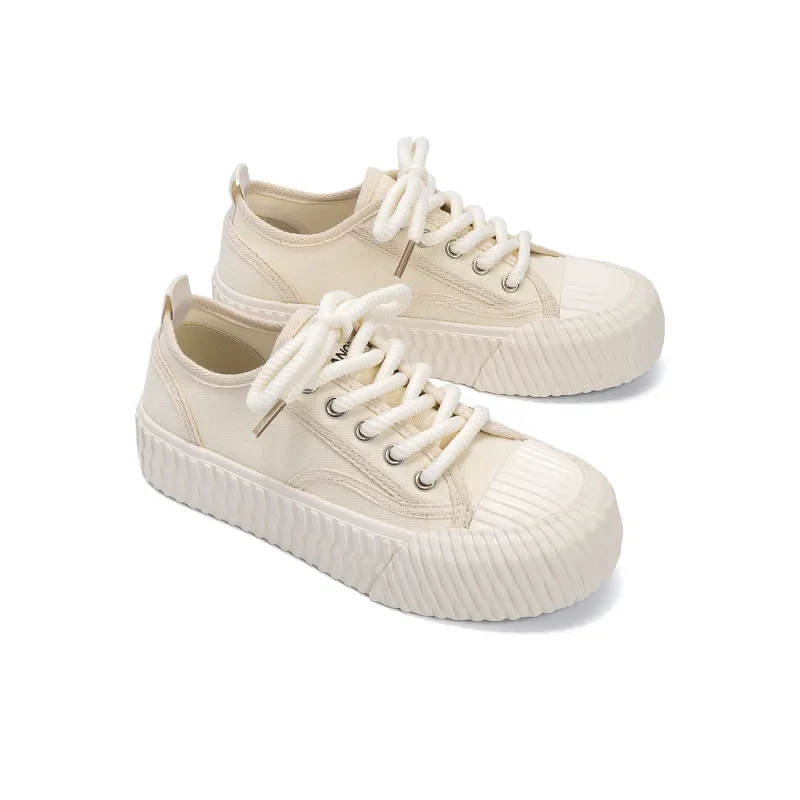 HUANQIU Slip Resistant, Breathable, Lightweight Low Top Canvas Shoes Women's Beige-4