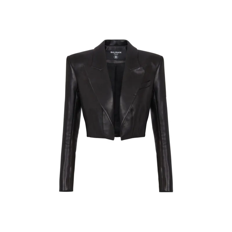 BALMAIN Leather Cropped Jacket-0