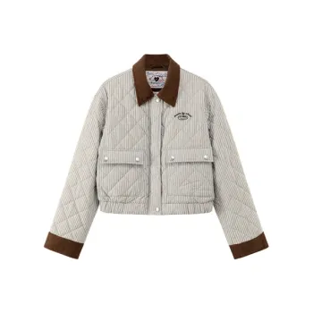 CHUU Puffer Jacket Women's Blue Stripes Pattern