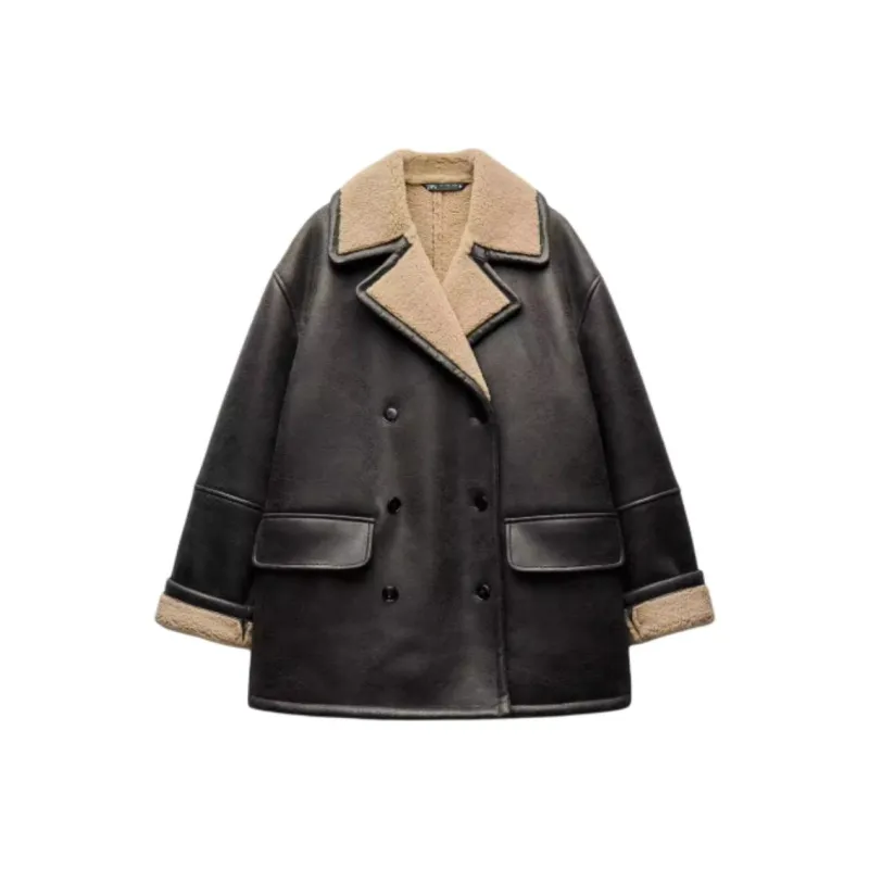 ZARA ZW Series Coats Women's Zebra Print Green-0