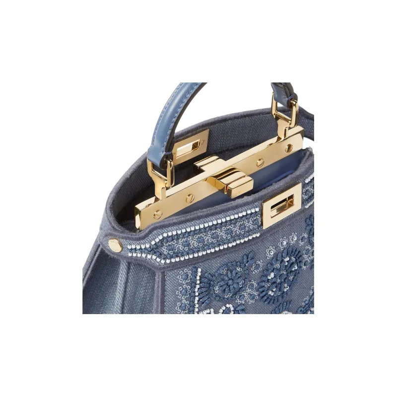 FENDI Peekaboo ISeeU Denim Shoulder Bag, Crossbody Bag, Handbag Trumpets Women's Blue-3