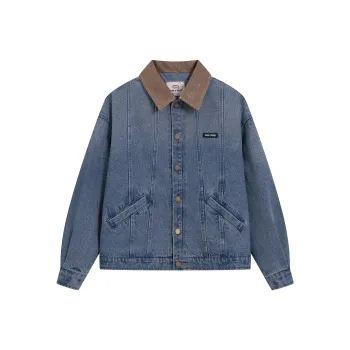 QISENYAR Denim Jacket Unisex Washed Blue