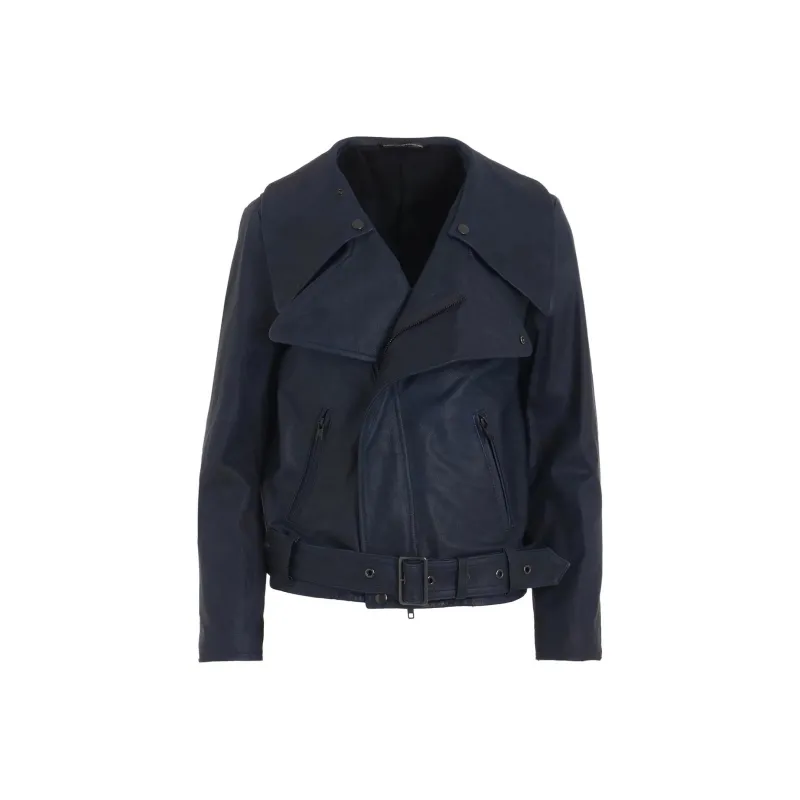 Yohji Yamamoto Y's FW24 Leather Jacket Women's Marine Blue-0