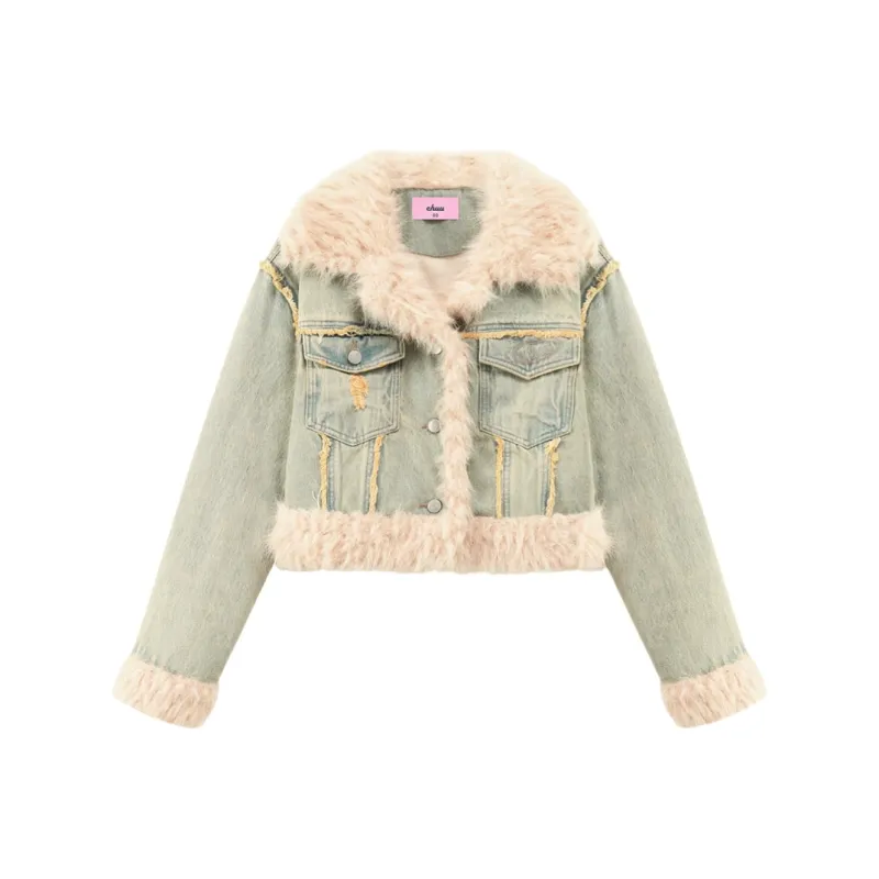 CHUU 24FW Velvet feel Coat Women's Denim Blue-0