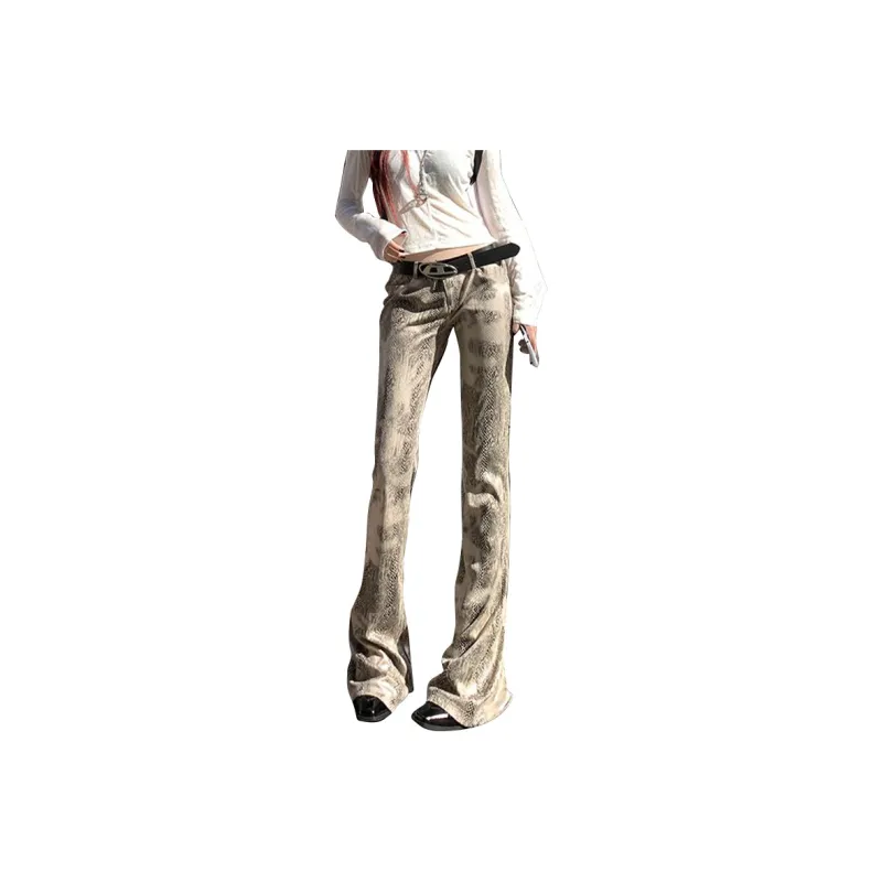 FAIRWHALE Casual Pants Women's Fragmented Wild Python-0